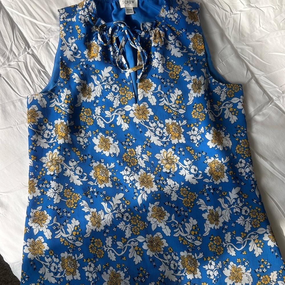 J. Crew Blue Sleeveless Blouse with Tie Front and Mandarin Collar